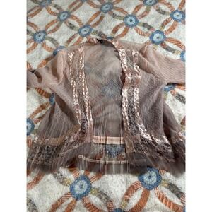 Komarov Dress Sheer Pleated Lace‎ Trim Blush Pink Textured Wrap M